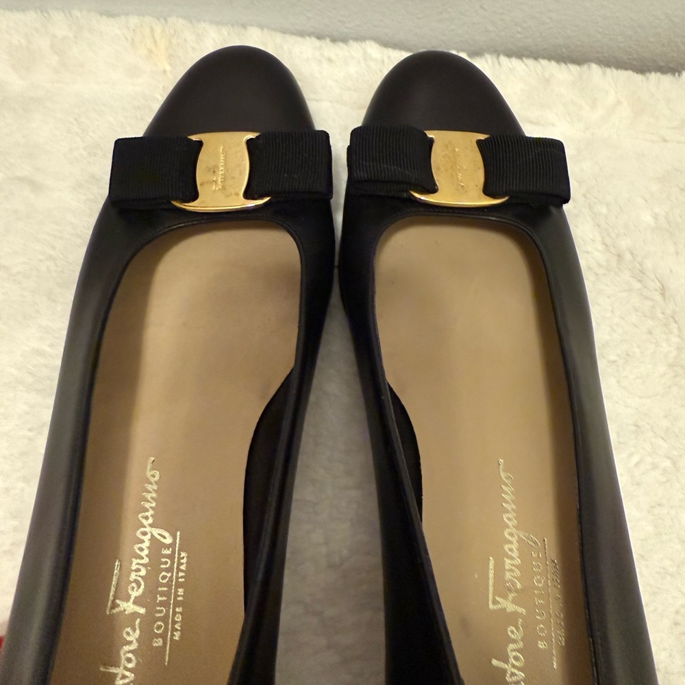 Salvatore Ferragamo Black Low Heel  with Gold Buckle - Picture 7 of 7